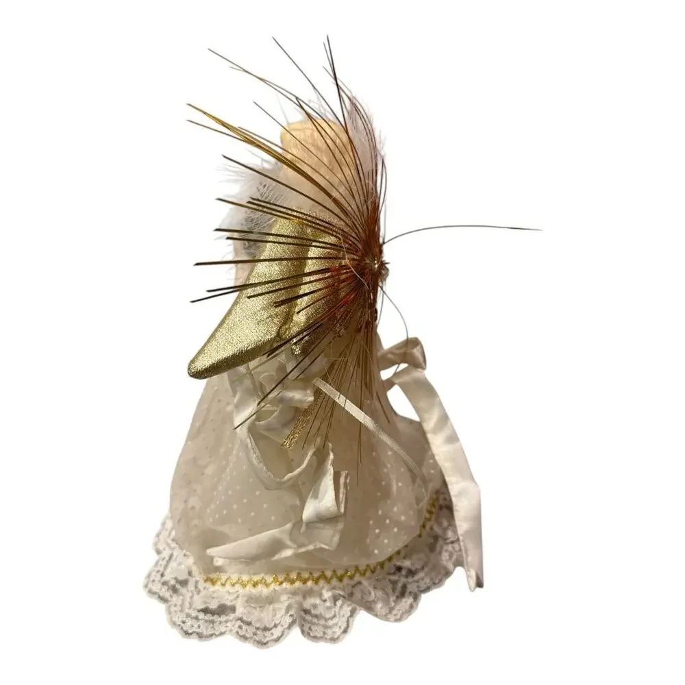 Vintage Porcelain Christmas Angel Tree Topper White Gold 9